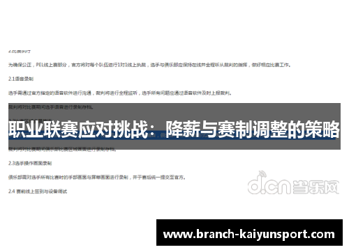 职业联赛应对挑战：降薪与赛制调整的策略